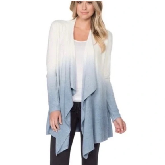 Barefoot Dreams Cozy Gradient Open Front Cardigan Sweater White Blue Small Med - Picture 1 of 7